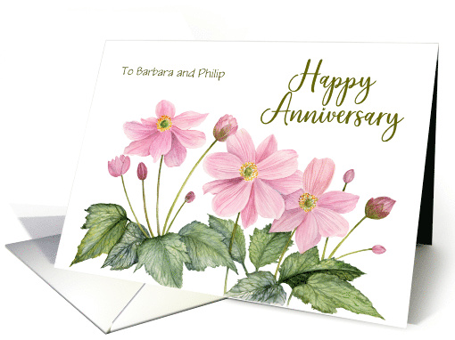 For Barbara and Philip on Anniversary Japanese Anemone Painting card