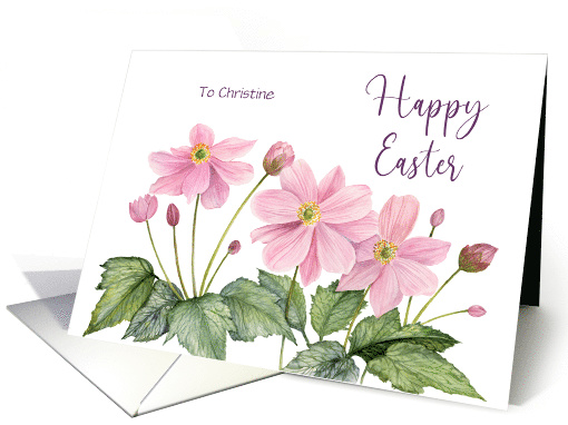 For Christine on Easter Custom Watercolor Pink Japanese Anemone card