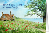 For Grandpa on Birthday Poppy Field Landscape Watercolor Painting card