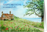 For Realtor on Birthday Poppy Field Landscape Watercolor Painting card