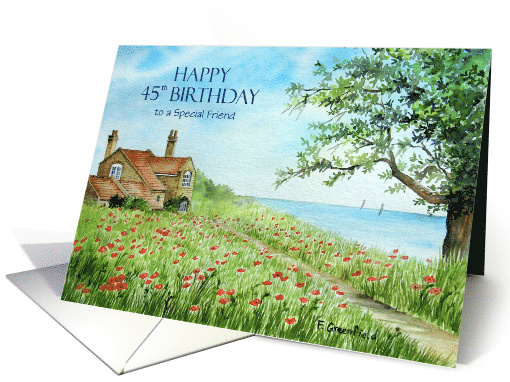 For Friend on 45th Birthday Custom Poppy Field Landscape Painting card