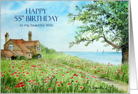 For Wife on 55th Birthday Custom Poppy Field Seaside Watercolor card