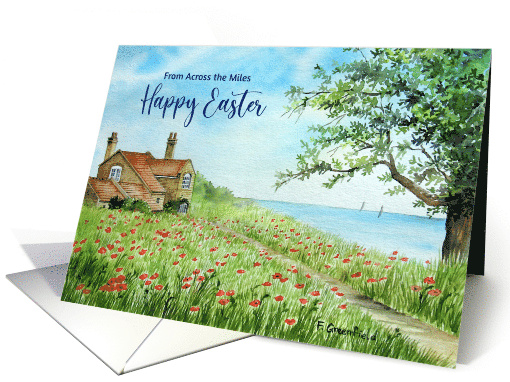 From Across the Miles on Easter Poppy Field Watercolor Painting card