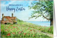 General Happy Easter Poppy Field Coastal Landscape Watercolor Painting card