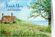 Thank You for Weekend Poppy Field Seaside Cottage Watercolor Landscape card