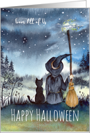 From All of Us on Halloween Black Cat and The Witch Watercolor card