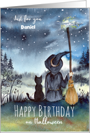 For Daniel Birthday on Halloween Custom Black Cat and The Witch card