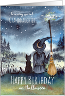 For Granddaughter on Halloween Birthday Black Cat and The Witch card