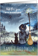 For Great Granddaughter on 1st Halloween Custom Black Cat and Witch card