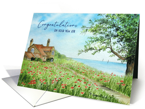 Congratulations on Your New Job Poppy Field Landscape Painting card