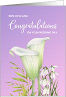 Congratulations on Wedding Day White Calla Lilies Snowdrops Painting card