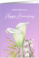 From Both of Us on Wedding Anniversary White Calla Lilies Snowdrops card