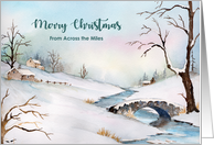 From Across the Miles on Christmas Snowy Bridge Winter Landscape card