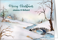 For Joanna and Richard on Christmas Snowy Bridge Landscape card