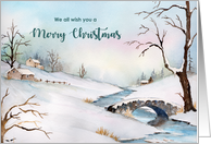 From All of Us on Christmas Snowy Bridge Winter Landscape Painting card