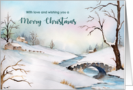General Merry Christmas Snowy Bridge Winter Landscape Painting card