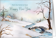 From Our Home to Yours on New Year Custom Snowy Bridge Winter Scene card