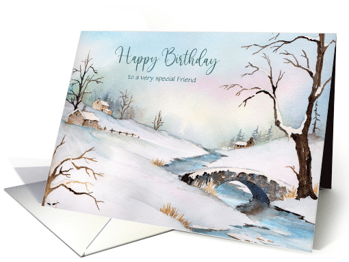 For Friend on Birthday Custom Snowy Bridge Winter Scene Landscape card