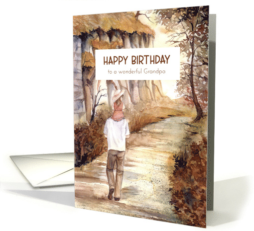 For Grandpa on Birthday Autumn Trail Woodland Landscape Scenery card