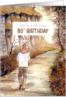For 80th Birthday Autumn Trail Woodland Landscape Scenery card