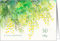For 50th Birthday Custom Yellow Mimosa Botanical Watercolor Painting card