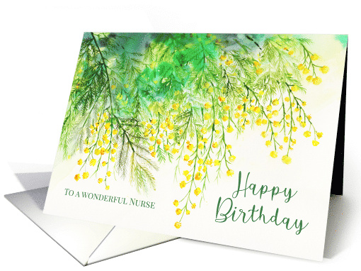 For Nurse on Birthday Yellow Mimosa Botanical Watercolor... (1882542)