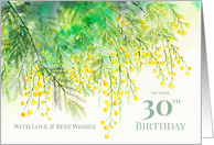 For 30th Birthday Wishes Yellow Mimosa Floral Watercolor Painting card