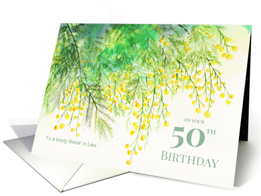 For Sister in Law on 50th Birthday Custom Yellow Mimosa Painting card