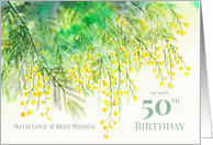 For 50th Birthday Yellow Mimosa Watercolor Flower Painting card