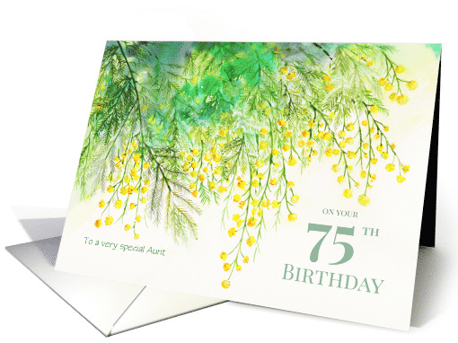 For Aunt on 75th Birthday Custom Yellow Mimosa Flower Painting card