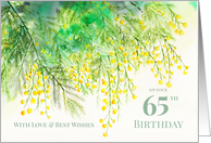 For 65th Birthday Yellow Mimosa Watercolor Flower Painting card