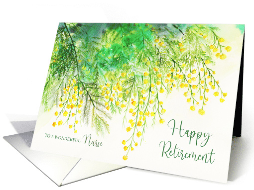 For Nurse on Retirement Yellow Mimosa Watercolor Flower Painting card