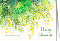 For Sister on Retirement Custom Yellow Mimosa Watercolor Painting card