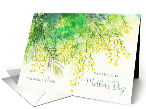 For Mom on Mothers Day Yellow Mimosa Watercolor Flower Painting card
