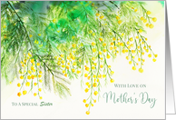 For Sister on Mothers Day Custom Yellow Mimosa Watercolor Painting card