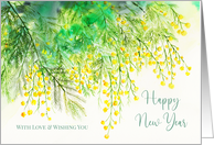 General Happy New Year Greetings Mimosa Watercolor Flower Painting card