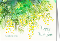 From Both of Us on New Year Yellow Mimosa Flower Painting card
