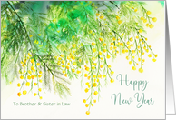 For Brother and Sister in Law on New Year Custom Yellow Mimosa Floral card