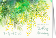 For Couple on Wedding Anniversary Watercolor Yellow Mimosa card