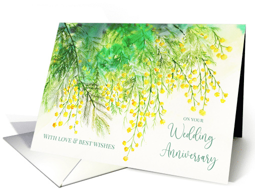 Congratulations on Wedding Anniversary Watercolor Yellow Mimosa card