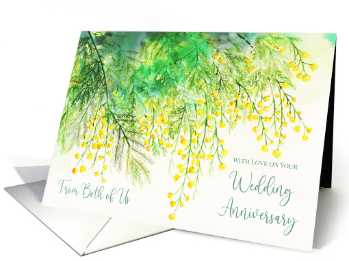 From Both of Us on Wedding Anniversary Watercolor Yellow Mimosa card