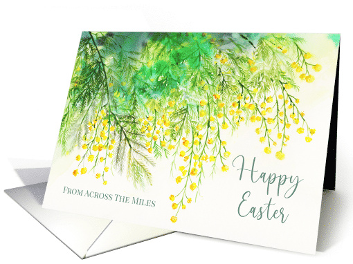 From Across the Miles on Easter Watercolor Yellow Mimosa Painting card