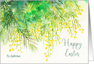 For Sabrina on Easter Custom Watercolor Yellow Mimosa Painting card