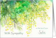 Sympathy for the Loss of Sister Yellow Mimosa Flower Painting card