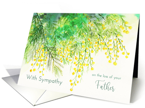 Sympathy for the Loss of Father Yellow Mimosa Flower Painting card
