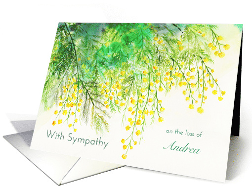 Sympathy for the Loss of Andrea Custom Yellow Mimosa Painting card