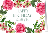 From All of Us on Birthday Petunia Rose Wreath Illustration card