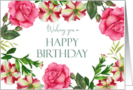 General Happy Birthday Petunia Rose Floral Wreath Illustration card