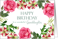 For Granddaughter on Birthday Petunia Rose Floral Wreath Illustration card