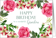 For Grandma on Birthday Petunia Rose Floral Wreath Illustration card